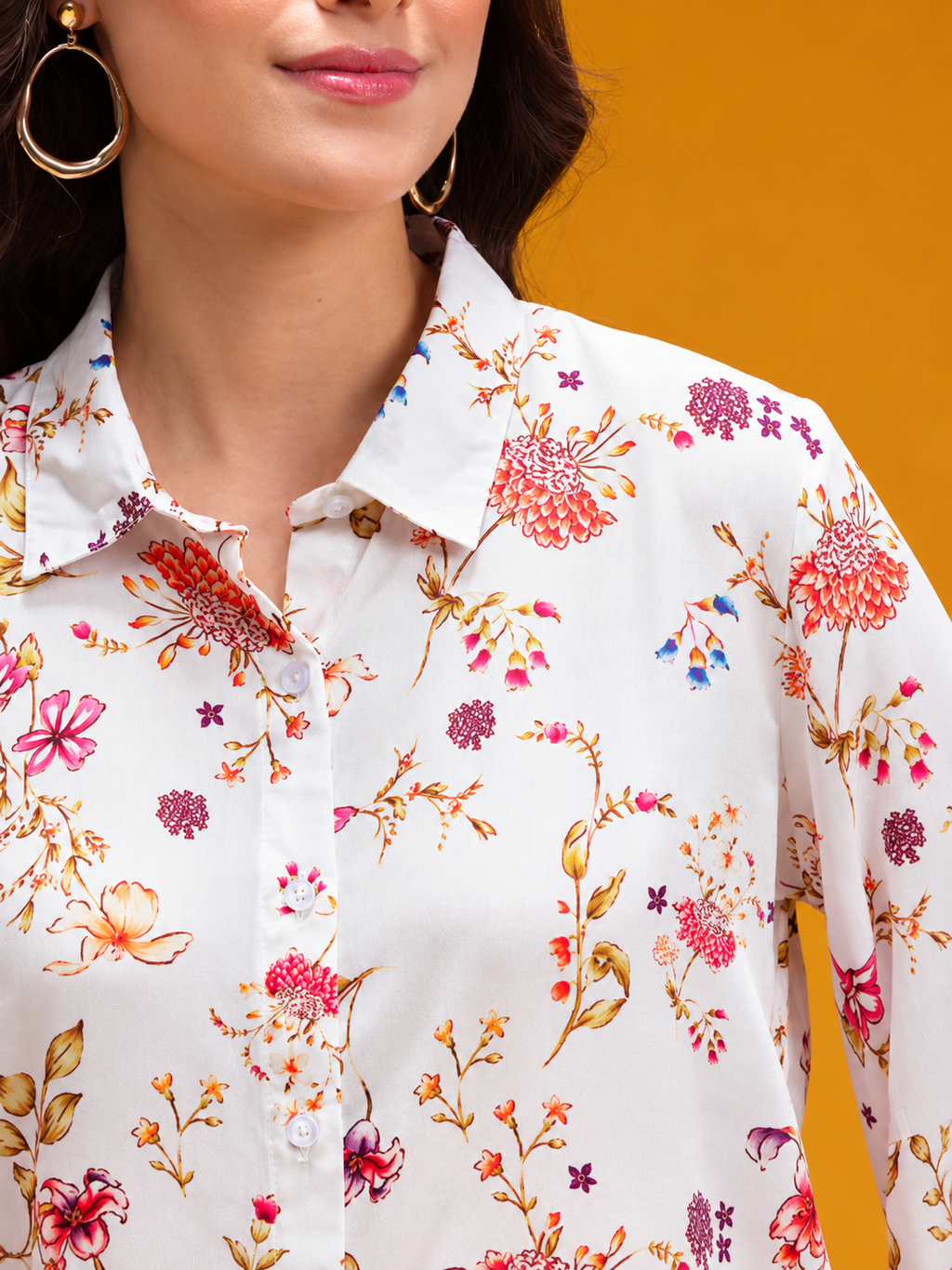 Floral Print Cut Out Detail Casual Shirt