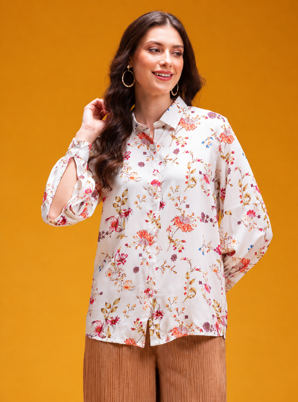 Floral Print Cut Out Detail Casual Shirt
