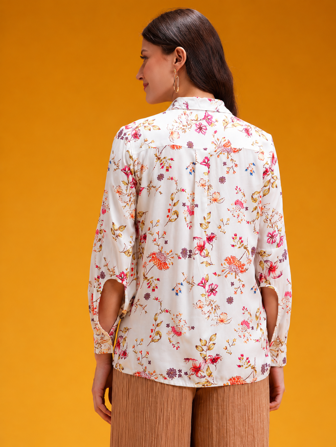 Floral Print Cut Out Detail Casual Shirt