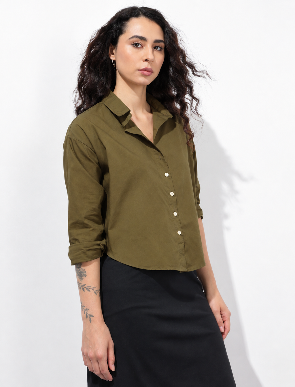 ]Drop Shoulder Sleeves Pure Cotton Casual Shirt