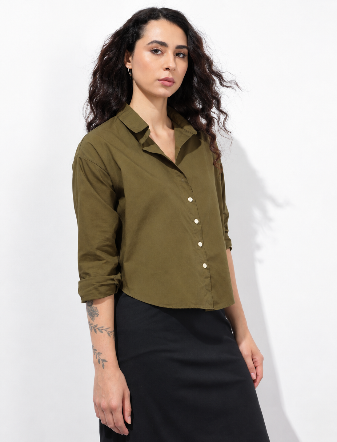 ]Drop Shoulder Sleeves Pure Cotton Casual Shirt