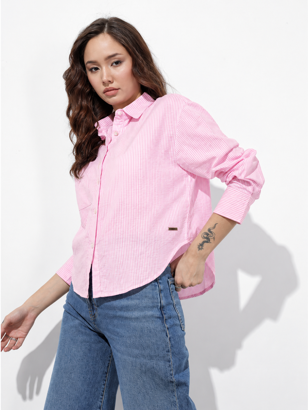 Oversized Striped Seersucker Pure Cotton Shirt