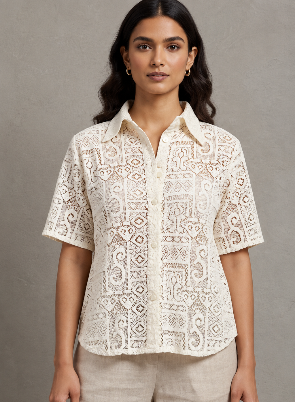 Women Spread Collar Casual Shirt