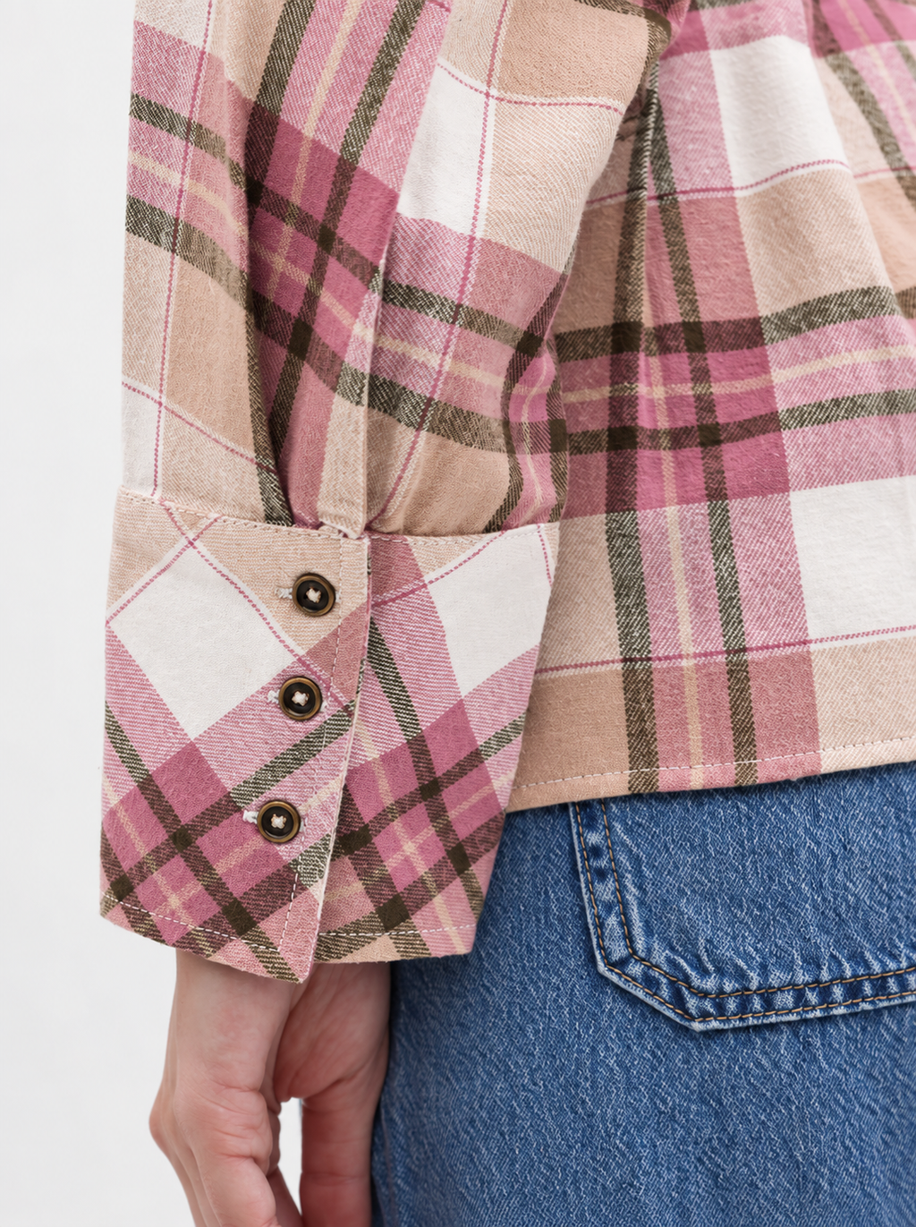 Tartan Checked Double-Breasted Twill Weave Casual Shirt