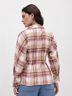Tartan Checked Double-Breasted Twill Weave Casual Shirt