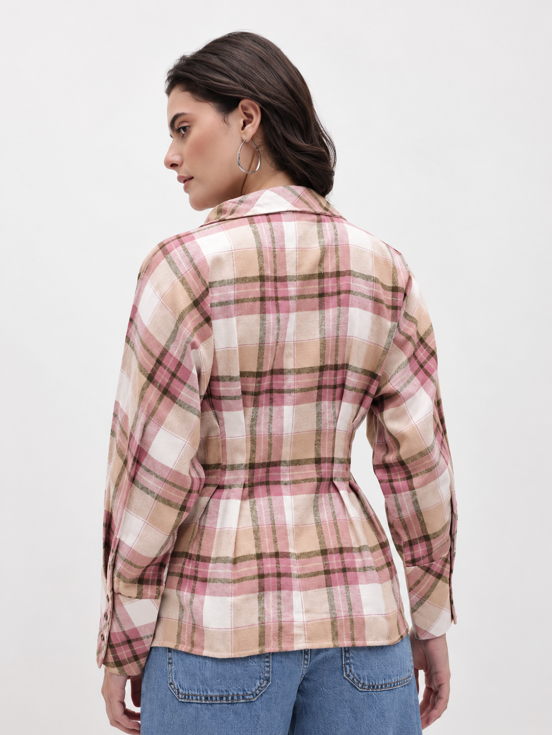 Tartan Checked Double-Breasted Twill Weave Casual Shirt