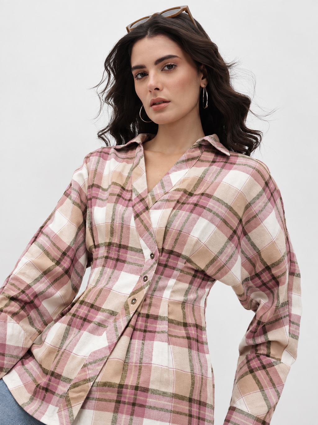 Tartan Checked Double-Breasted Twill Weave Casual Shirt