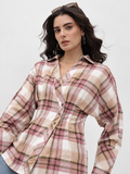 Tartan Checked Double-Breasted Twill Weave Casual Shirt