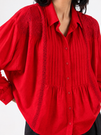 Crimson Pintuck Lace Detail Relaxed Fit Shirt