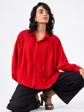 Crimson Pintuck Lace Detail Relaxed Fit Shirt