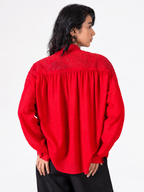 Crimson Pintuck Lace Detail Relaxed Fit Shirt