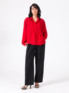 Crimson Pintuck Lace Detail Relaxed Fit Shirt