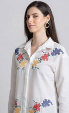White Spread Collar Embroidered Full Sleeves Button Down Shirt