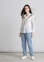 White Spread Collar Embroidered Full Sleeves Button Down Shirt