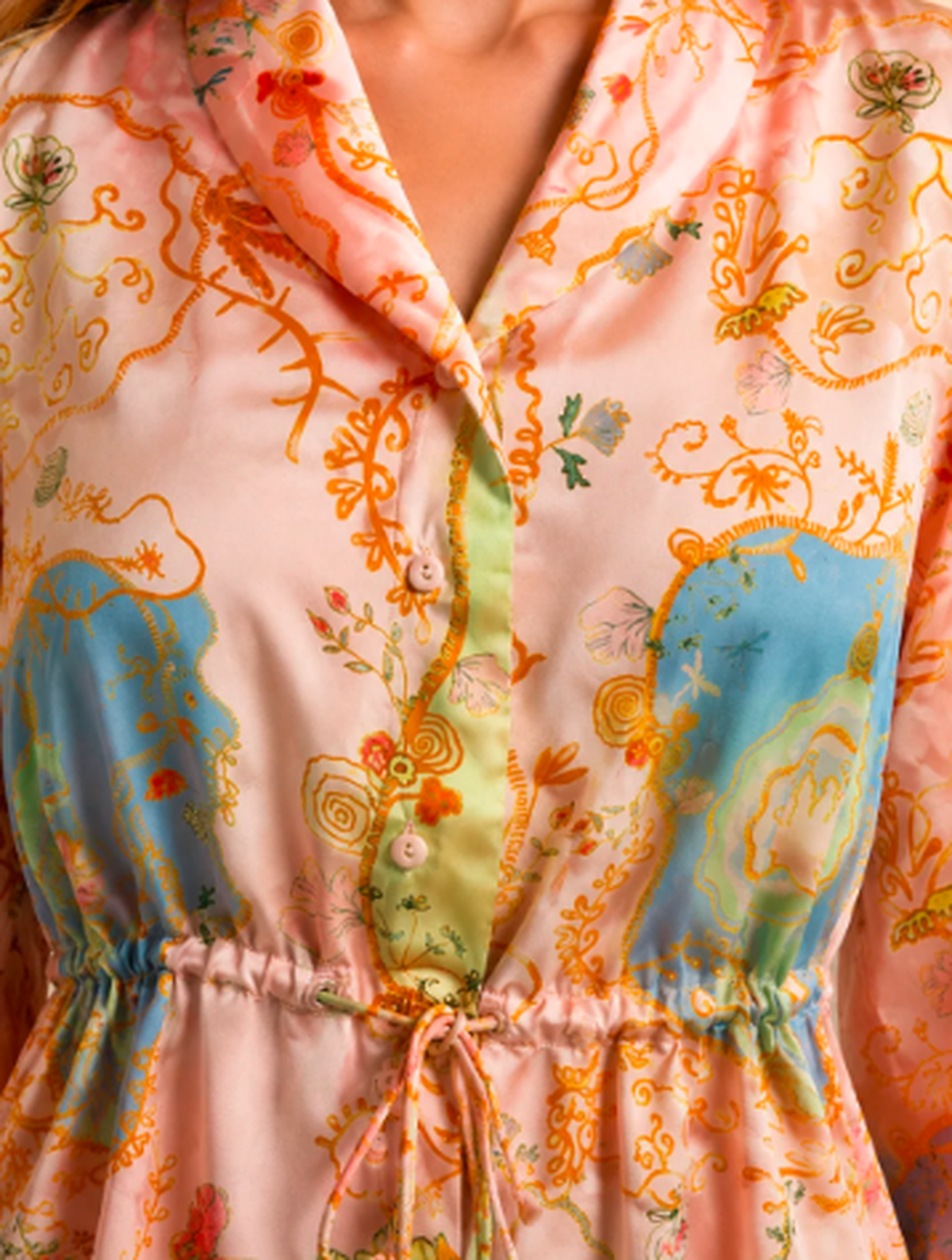 Blush Pink Botanical Print Soft Satin Peplum Shirt