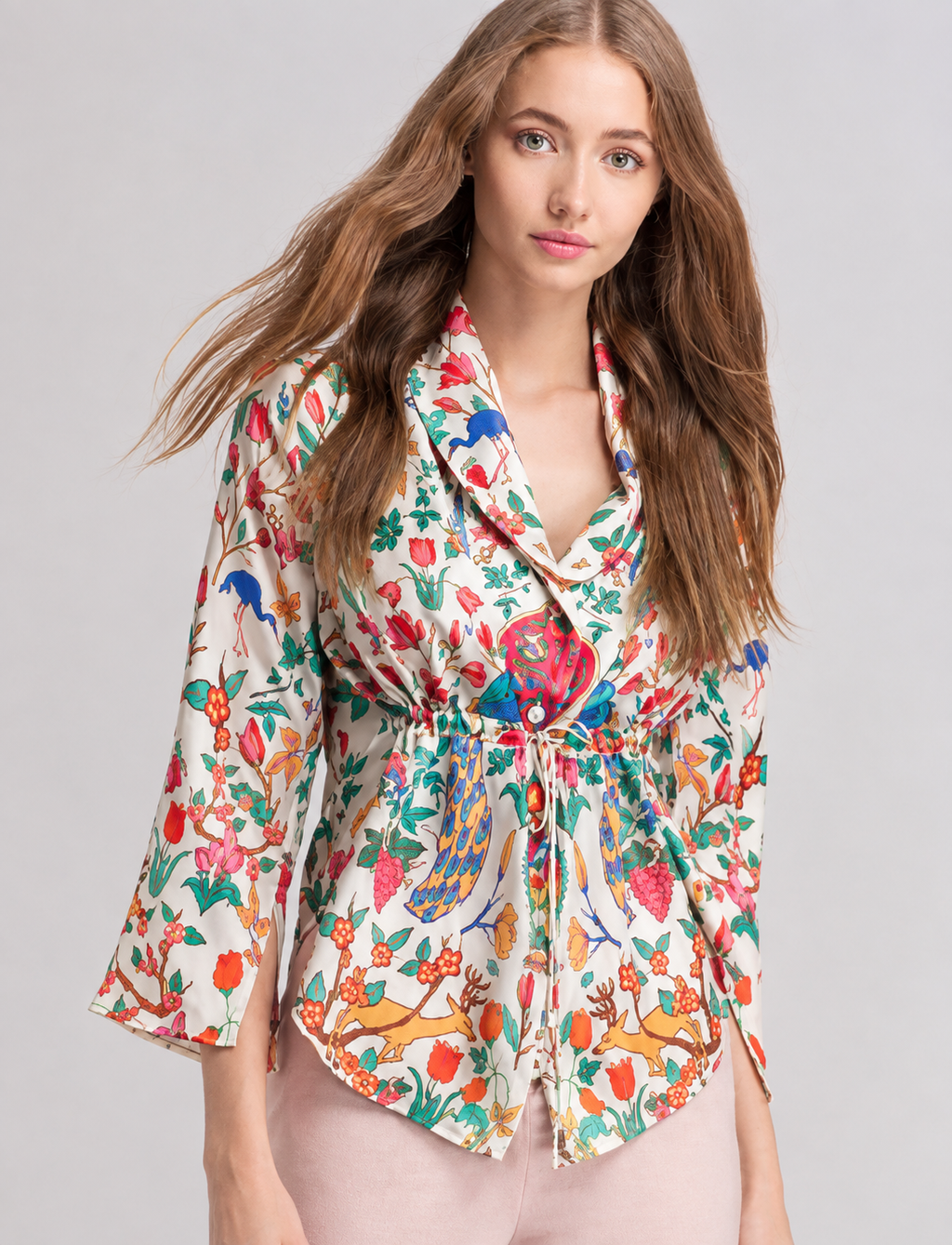 Peacock Cinched Shirt Jacket