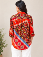 Multicolor Geometric Floral Patchwork Modal Satin Shirt