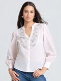 Pink Round Neck Embroidered Full Sleeves Button Down Shirt