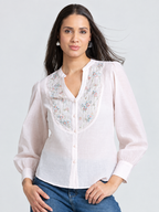 Pink Round Neck Embroidered Full Sleeves Button Down Shirt