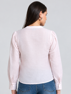 Pink Round Neck Embroidered Full Sleeves Button Down Shirt