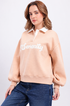 Typography Embroidered Applique Detail Oversized Fleece Sweatshirt