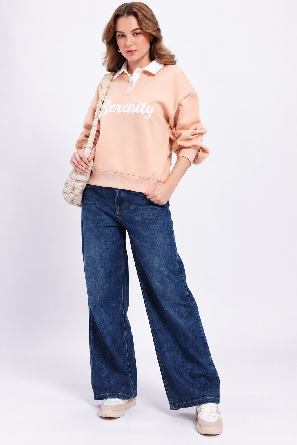 Typography Embroidered Applique Detail Oversized Fleece Sweatshirt