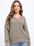 Cable Knit V-Neck Lace Inserts Oversized Pullover