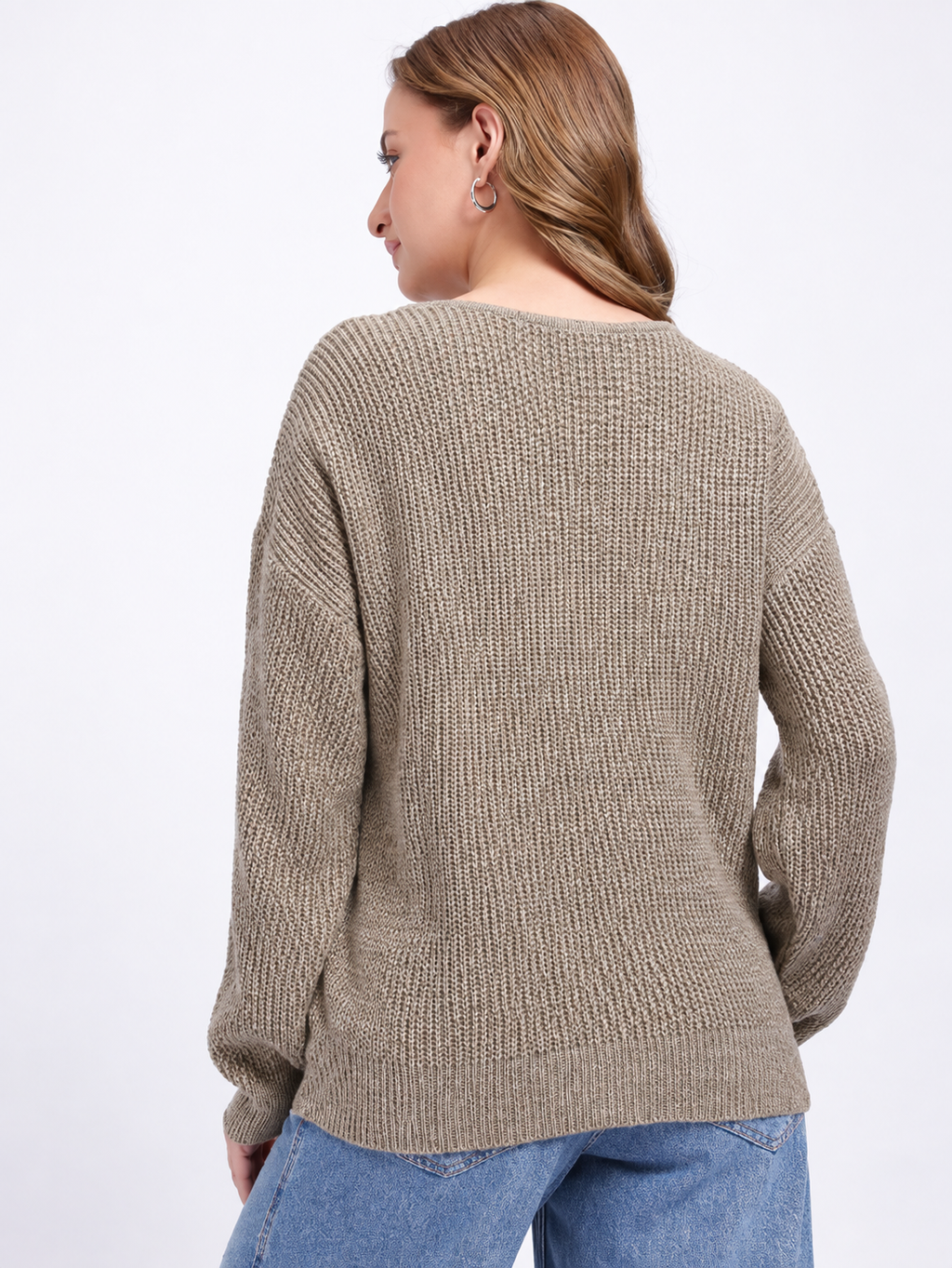 Cable Knit V-Neck Lace Inserts Oversized Pullover