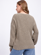 Cable Knit V-Neck Lace Inserts Oversized Pullover