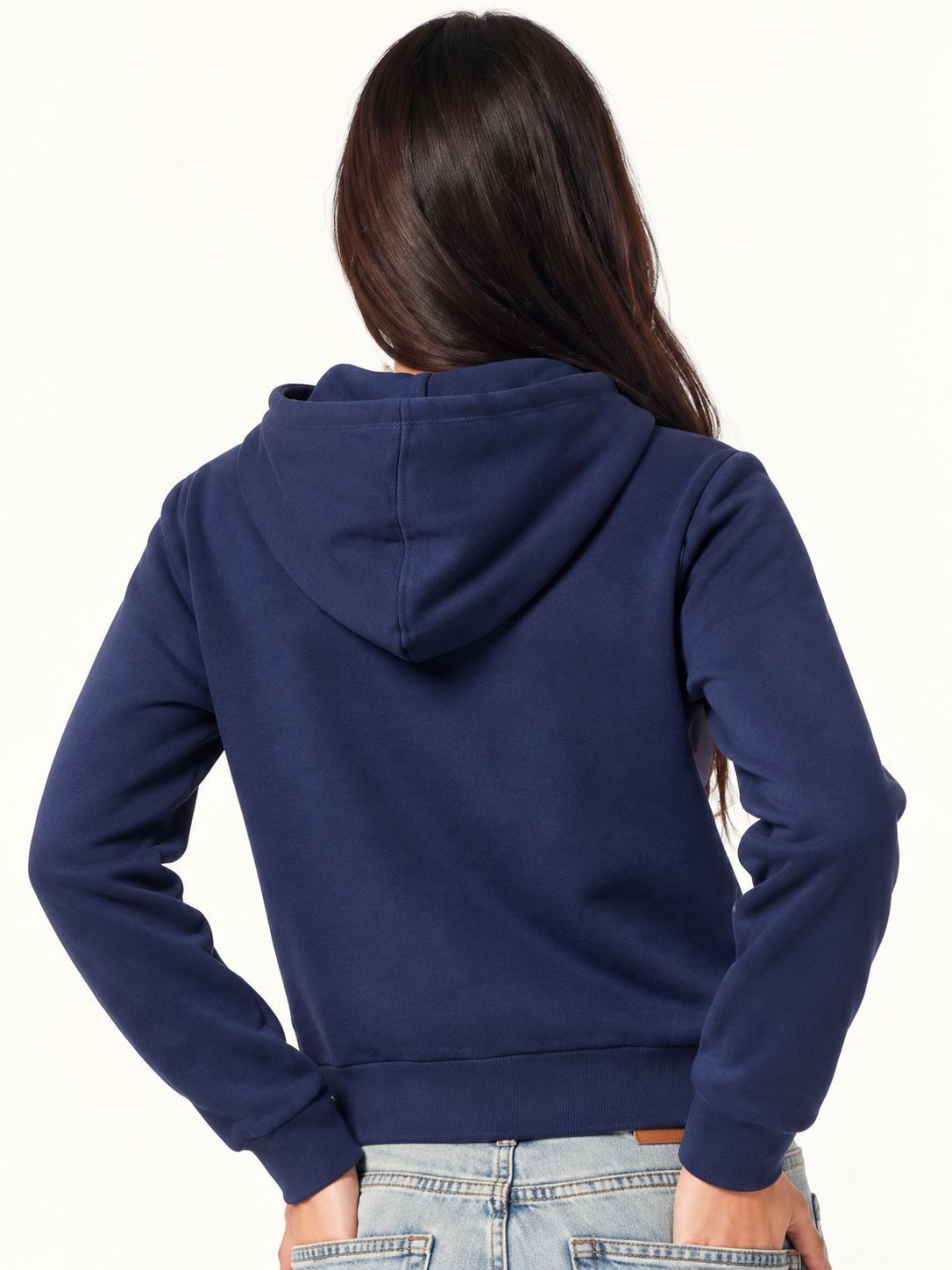 Women Navy Blue & Red Colourblocked Hooded Sweatshirt