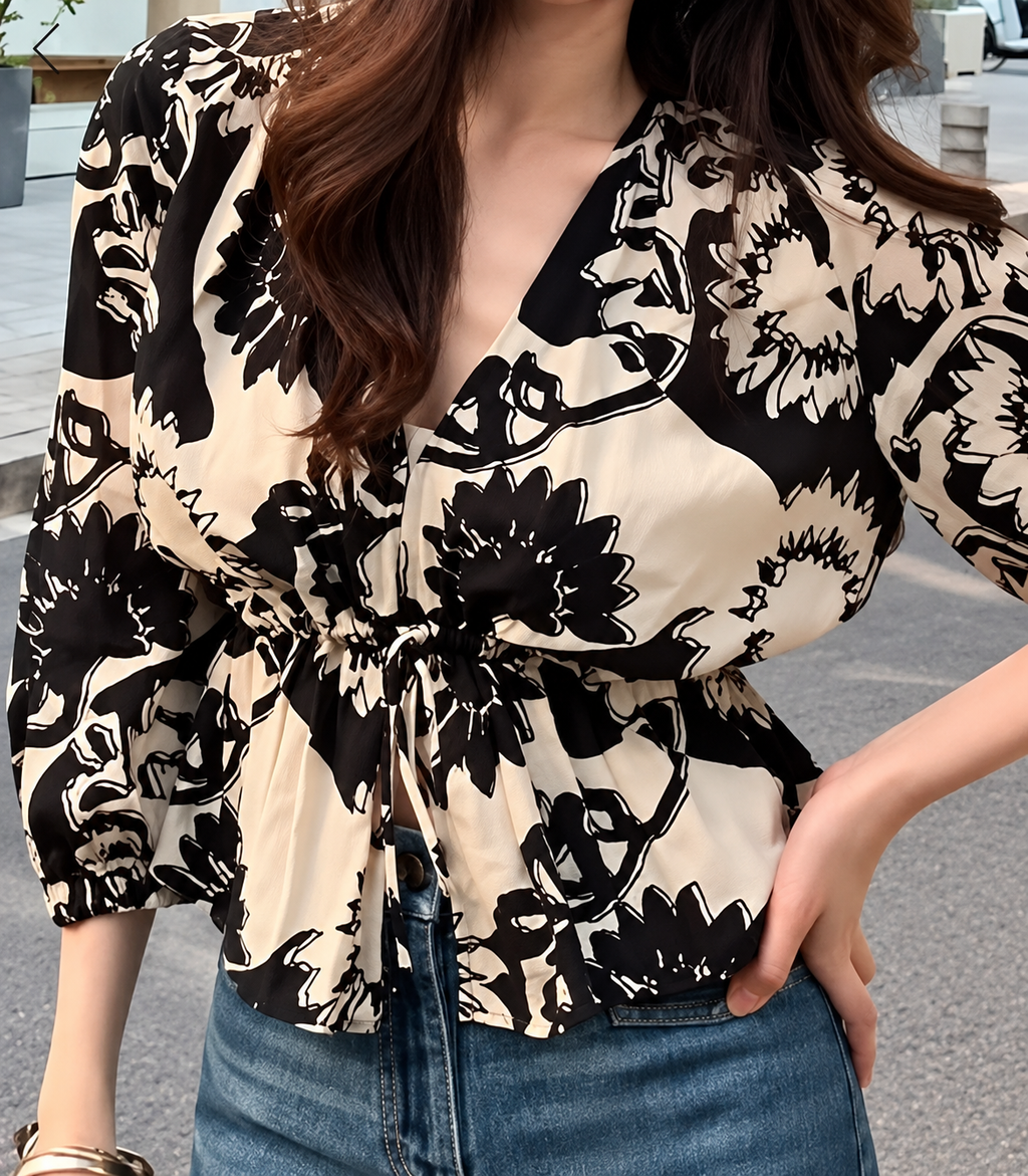 Drawstring Placket Blouse
