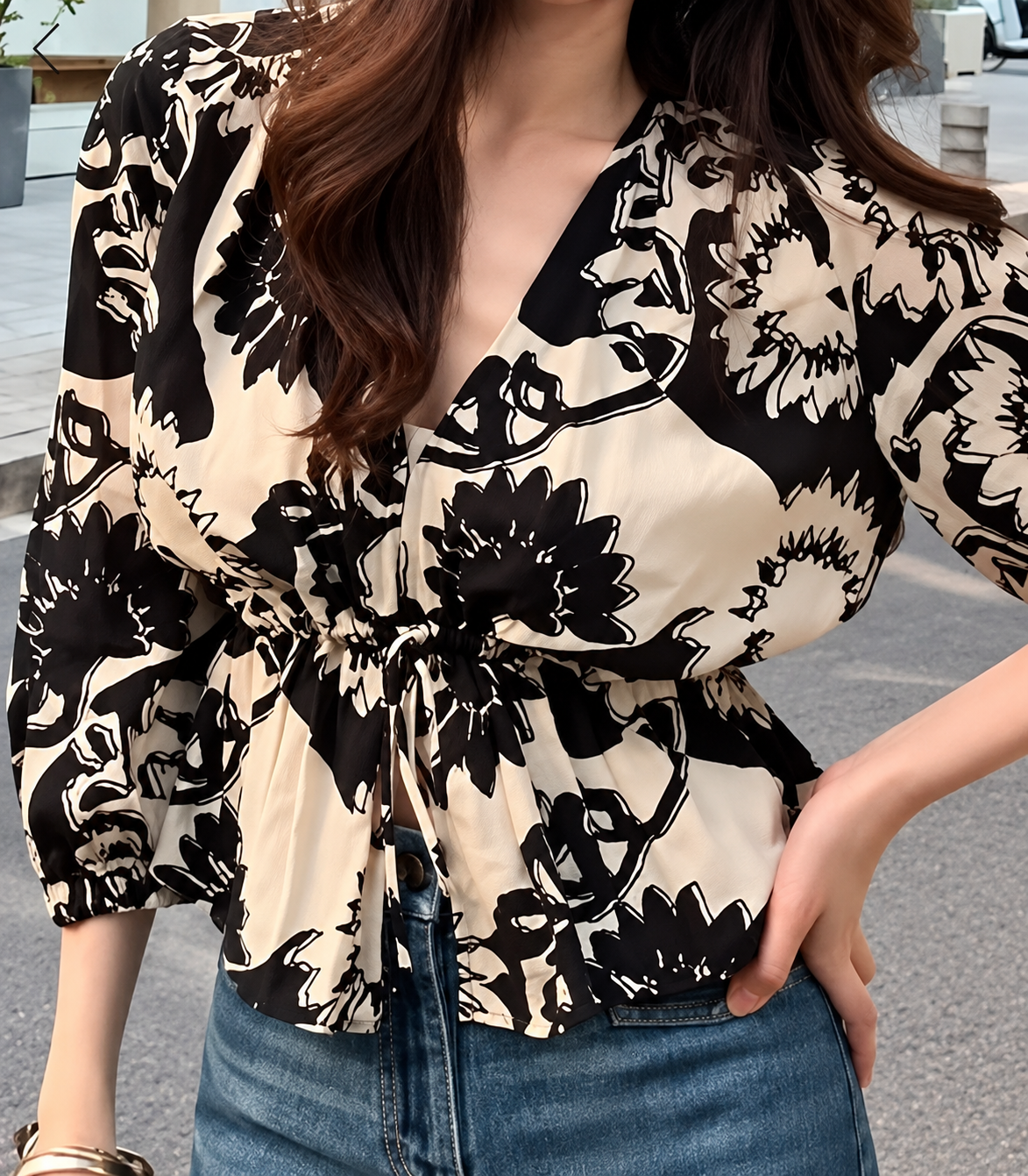 Drawstring Placket Blouse