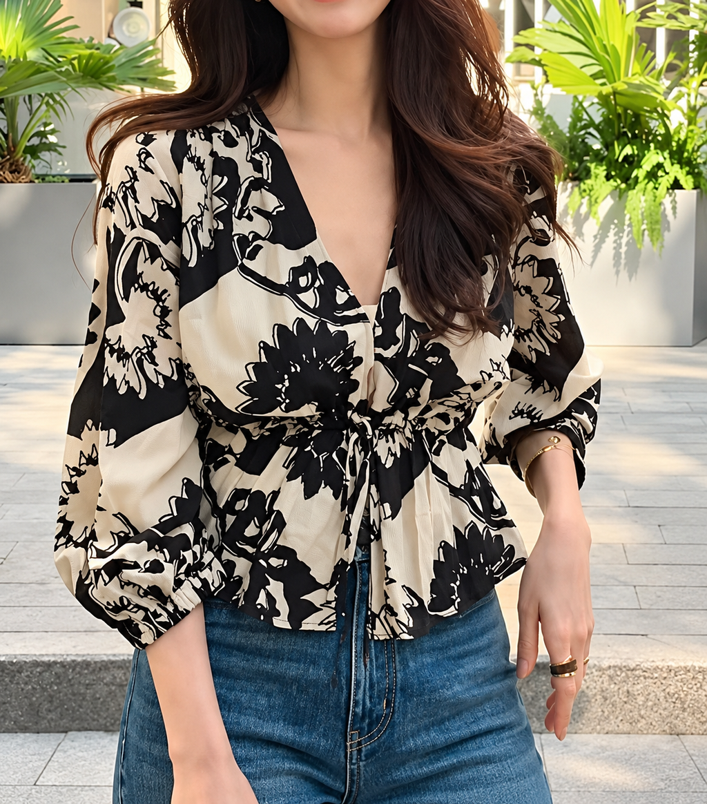 Drawstring Placket Blouse