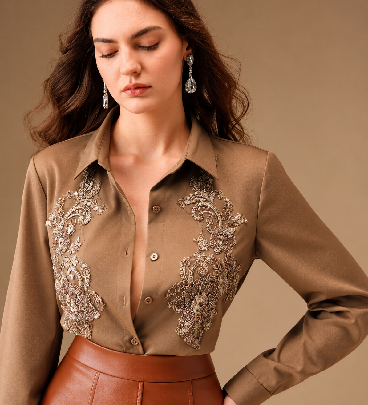 Elegant Embroidered Blouse with Beaded Detail