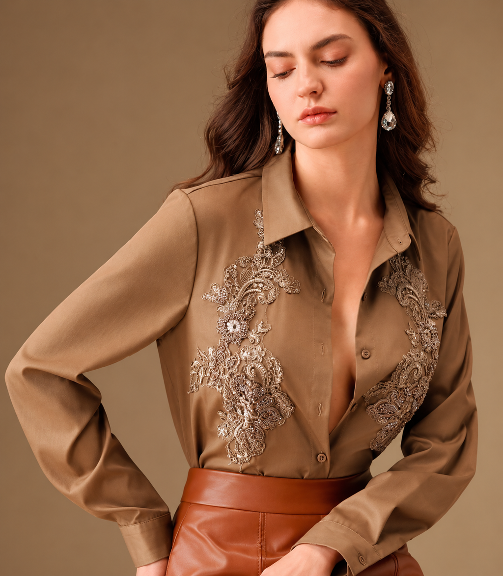 Elegant Embroidered Blouse with Beaded Detail