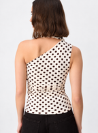 Monochrome Polka Dot Choker-Neck Cotton Top