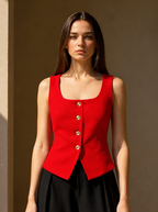 Women Solid Square Neck Vest Formal Top