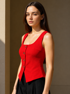 Women Solid Square Neck Vest Formal Top
