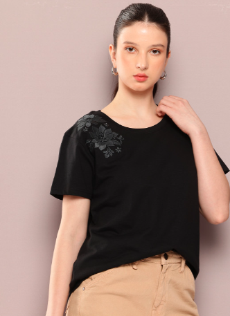 Women’s Embroidered Boxy Crew Neck T-Shirt
