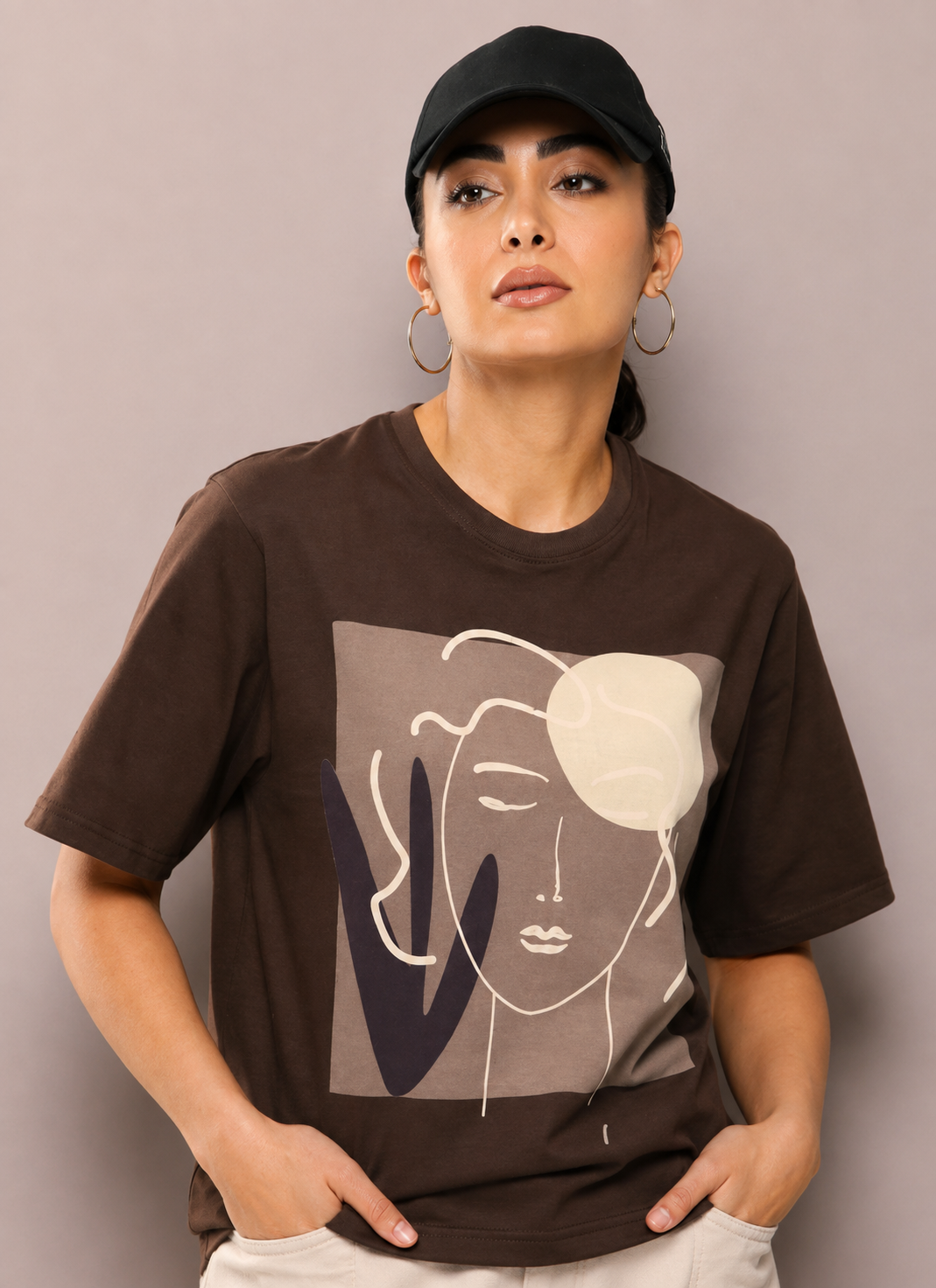 Women’s Abstract Face Graphic Oversized Cotton T- Shirt