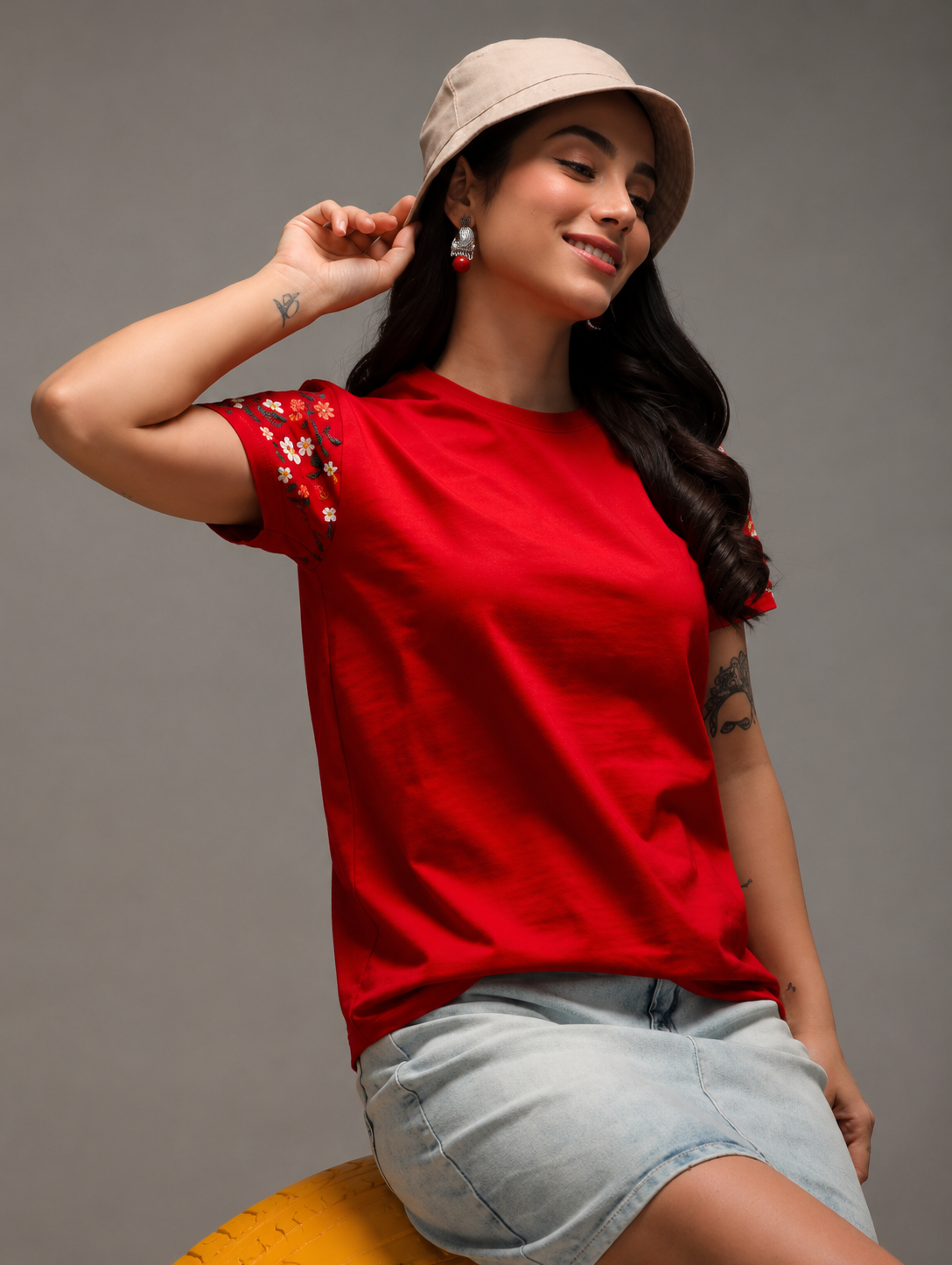 Women’s Textured Round Neck Regular Fit T-Shirt