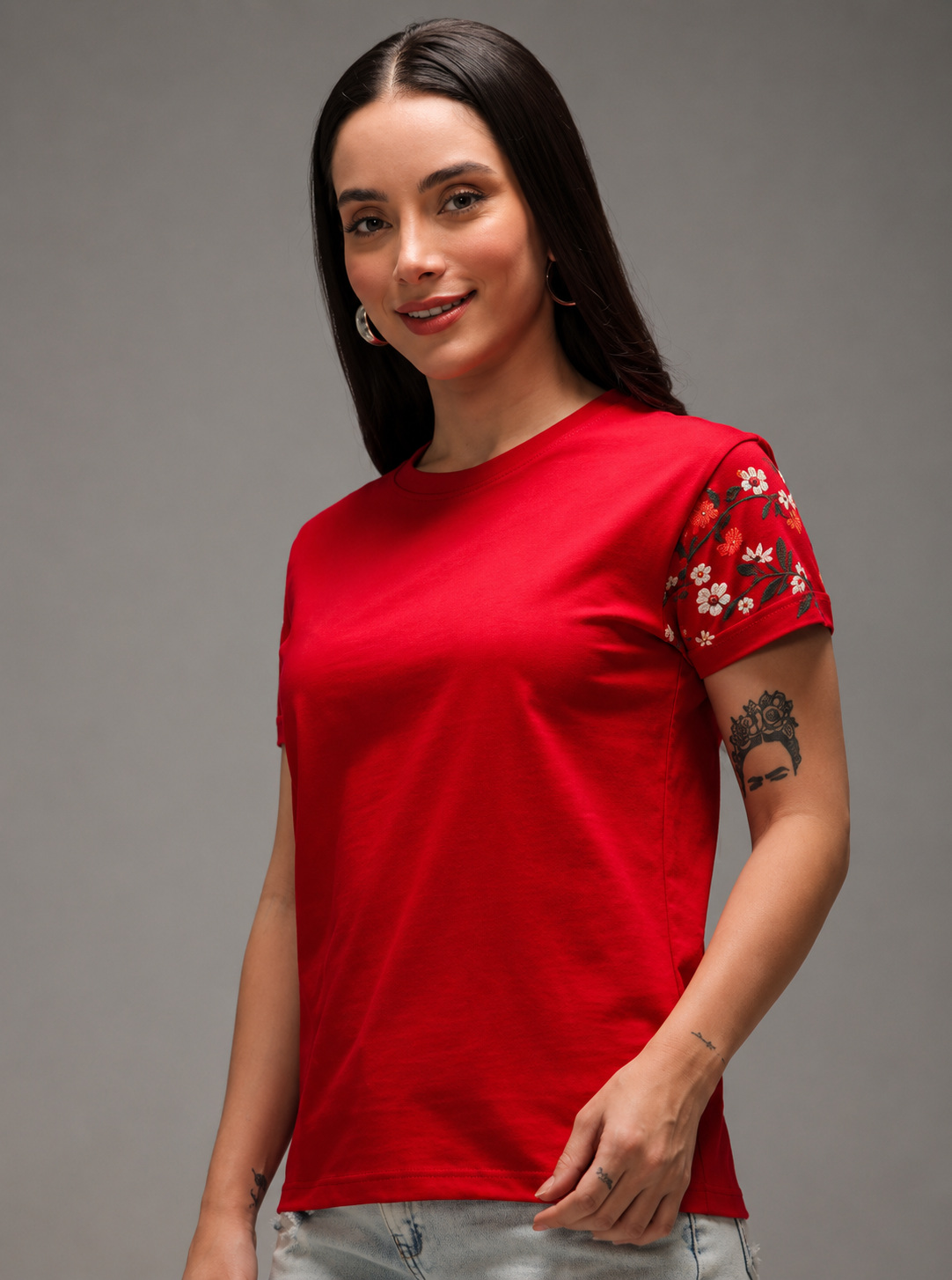 Women’s Textured Round Neck Regular Fit T-Shirt