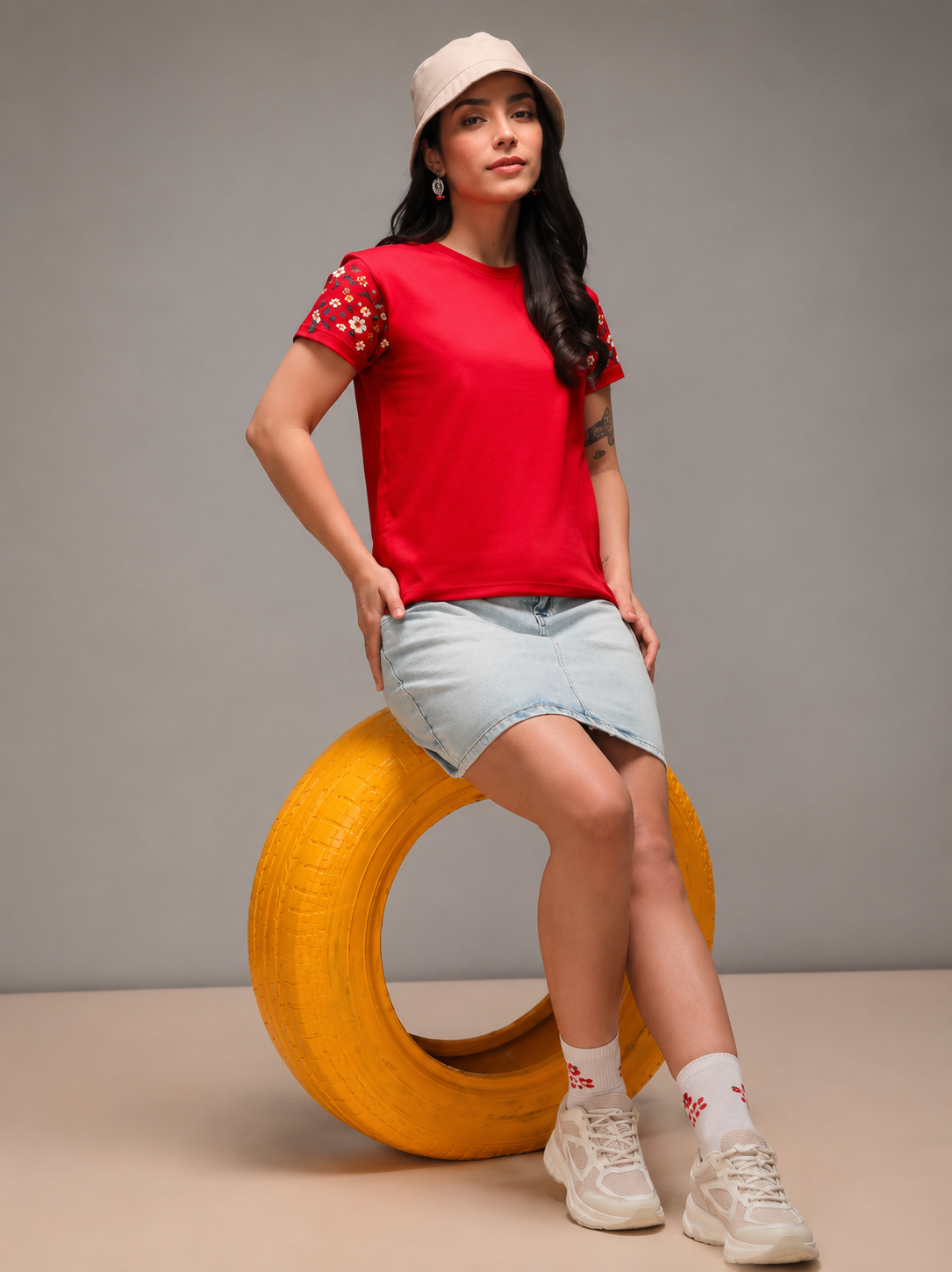 Women’s Textured Round Neck Regular Fit T-Shirt