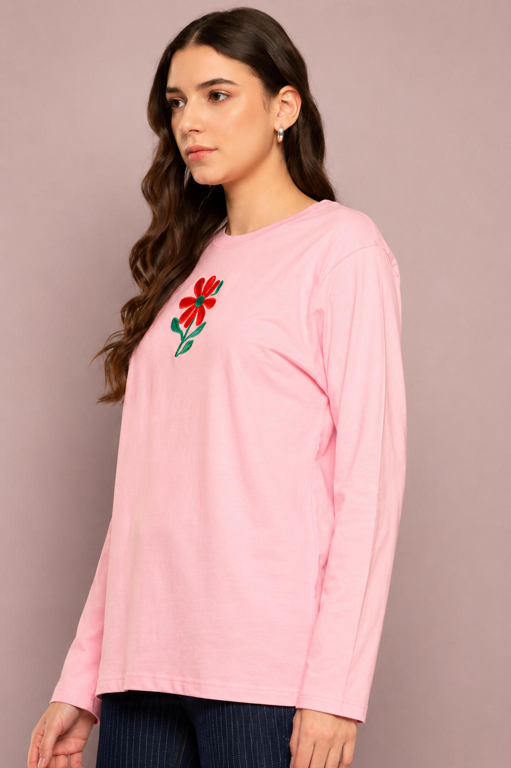 Women’s Floral Embroidered Oversized Cotton T-Shirt