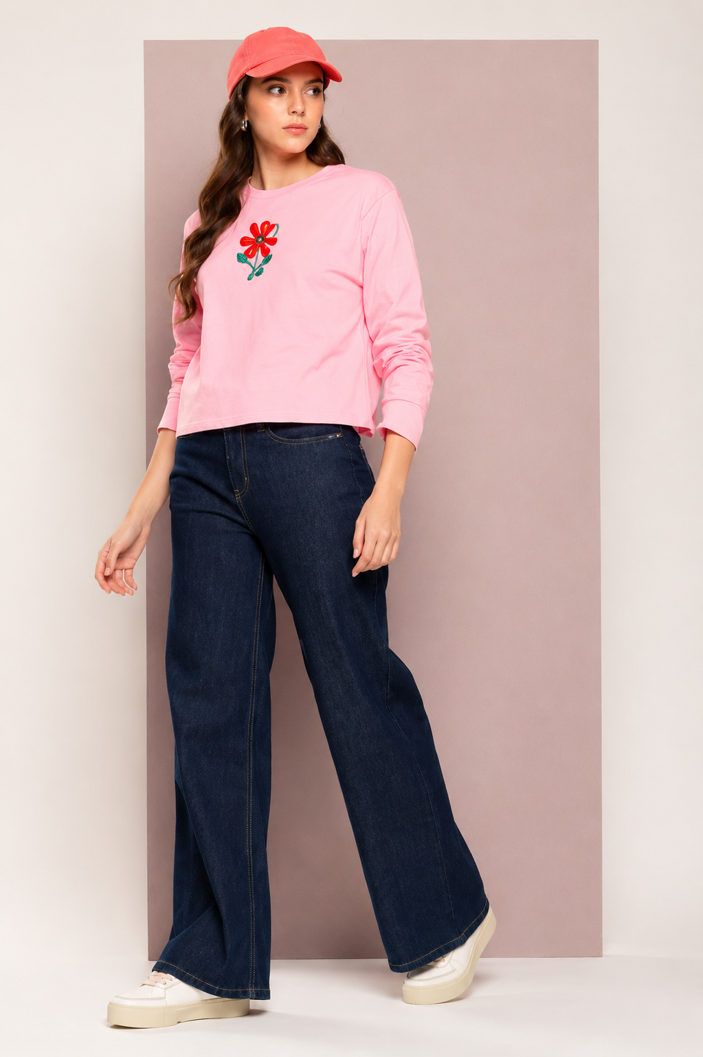 Women’s Floral Embroidered Oversized Cotton T-Shirt