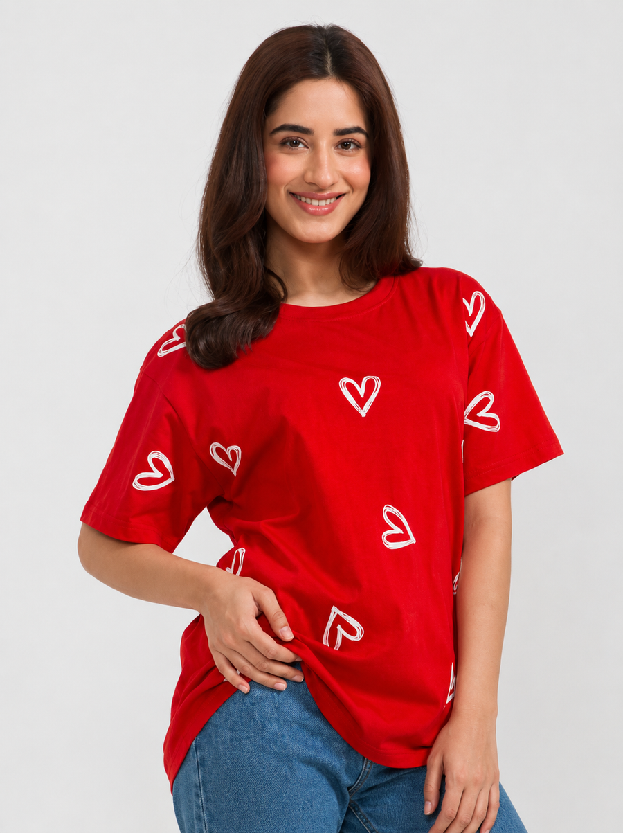Women’s Printed Round Neck Relaxed Fit Cotton T-Shirt