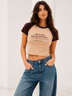 Women’s Cropped Color block Raglan Cotton T-Shirt