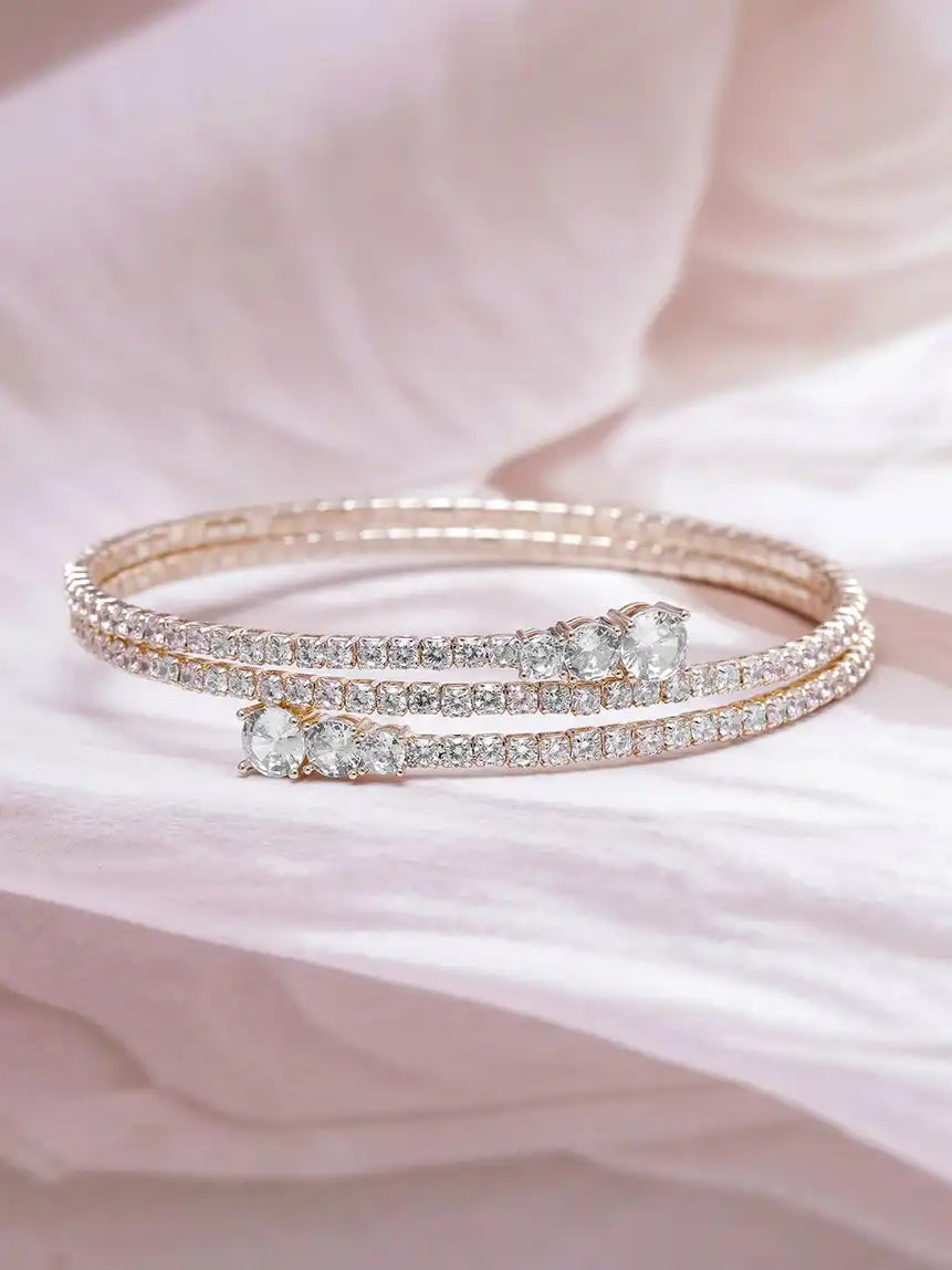 Gold-Plated American Diamond Bangle-Style Bracelet