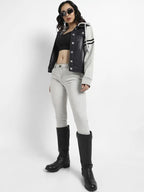 Women Hooded Colourblocked Lightweight Denim Jacket
