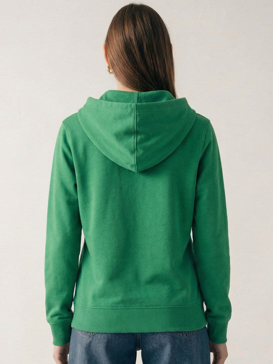 Women Green Printed Hooded Sweatshirt